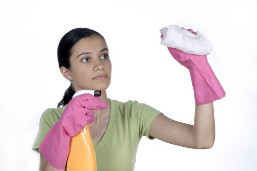 Local cleaner dusting and tidying a Bermondsey kitchen and living space